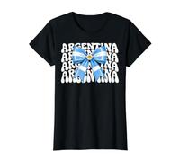 Proud Argentina Flag Coquette Bow Argentinian Pride Girls Value Graphic T-Shirt, Women, Black, XL