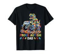 Proud Autism Dad Dinosaur Monster Truck Autism Awareness T-Shirt