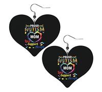 Proud Autism Mom Awareness Leather Earrings For Women Dangle Earring Drop Heart Pendant With Hook Gifts For Adult Girl