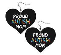Proud Autism Mom Awareness Leather Earrings For Women Dangle Earring Drop Heart Pendant With Hook Gifts For Adult Girl