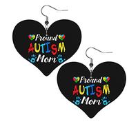 Proud Autism Mom Awareness Leather Earrings For Women Dangle Earring Drop Heart Pendant With Hook Gifts For Adult Girl