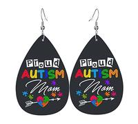 Proud Autism Mom Leather Earrings For Women Dangle Earring Drop Pendant With Hook Gifts For Adult Girl