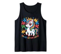 Proud Autism Sister Unicorn Rainbow Puzzle Awareness Love Tank Top