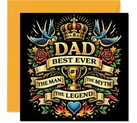 Proud Birthday Card for Dad - Champion Dad Vibes - Trophy, Crown and Roses with Bold #1 Legend Details, Father's Day - 145mm Square, Envelope Included