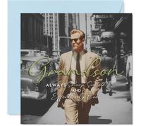 Proud Birthday Card for Grandson - Effortlessly Cool Vibes - Vintage Black and White Stylish Gent Design - A Classy Nod to Your Sharp Grandson - 145mm Square, Envelope Included