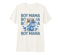 Proud Boy Mama Blue Hearts Mason Jar Gingham Bow Premium T-Shirt