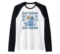 Proud Boy Mama Blue Hearts Mason Jar Gingham Bow Raglan Baseball Tee