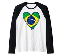 Proud Brazilian Boy Girl Aunt Uncle Brazil Flag Heart Print Raglan Baseball Tee