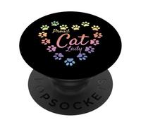 Proud Cat Lady Heart Paw Prints Pastel Rainbow Aesthetic PopSockets Adhesive PopGrip