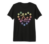 Proud Cat Lady Heart Paw Prints Pastel Rainbow Aesthetic Premium T-Shirt