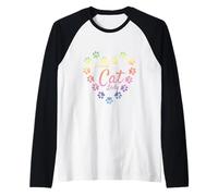 Proud Cat Lady Heart Paw Prints Pastel Rainbow Aesthetic Raglan Baseball Tee