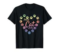 Proud Cat Lady Heart Paw Prints Pastel Rainbow Aesthetic T-Shirt