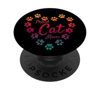 Proud Cat Mom Heart Paw Prints Rainbow Aesthetic Cute PopSockets Adhesive PopGrip