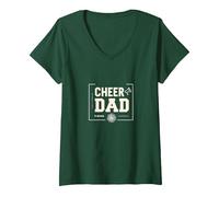 Proud Cheer Dad Megaphone Spirit Pom Pom Supporter V-Neck T-Shirt, Women, Forest Green, XL