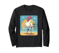 Proud Chicken on the Beach with Sunglasses and Palm Trees Long Sleeve T-Shirt