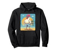 Proud Chicken on the Beach with Sunglasses and Palm Trees Pullover Hoodie