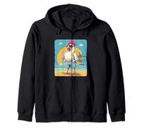 Proud Chicken on the Beach with Sunglasses and Palm Trees Zip Hoodie