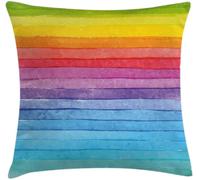 Proud Clothing Abstract Decor Throw Pillow Cushion Cover, Rainbow Colored Horizontal Striped Lines Bright Hand Drawn Artistic Cute Design, Decorative Square Accent Pillow Case, 18X18 Inches, Multi