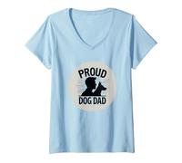 Proud Dog Dad Retro Silhouette Pet Lover Father's Day V-Neck T-Shirt, Women, Baby Blue, L