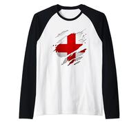 Proud English Shirts | Torn Ripped England Flag Raglan Baseball Tee