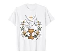 Proud First Communion Mom Vintage Cross Badge Catholic Pride T-Shirt