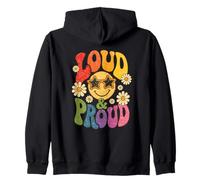 Proud Gay Pride Retro Smile Daisy Flowers LGBTQ+ Pride Month Zip Hoodie