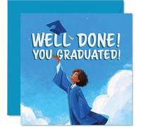 Proud Graduation Card - Big Cheers and Blue-sky Vibes - Joyful Character Celebrates Your Graduation Win - Perfect for Marking a Major Milestone - 145mm Square, Envelope Included