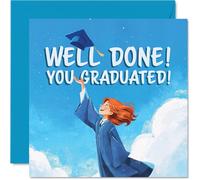 Proud Graduation Card - Bursting with Pride - Joyful Graduate Character Celebrating in Blue - Perfect Way to Mark an Epic Achievement - 145mm Square, Envelope Included