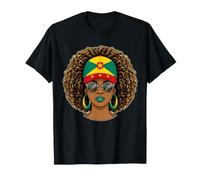 Proud Grenadian Woman with Afro Hair and National Flag Cap T-Shirt