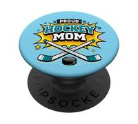 Proud Hockey Mom Support Comic Pop Art Puck Drop Mothers PopSockets Adhesive PopGrip