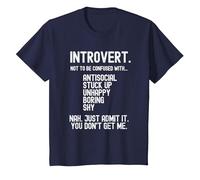 Proud Introvert Myths and Misconceptions Personality T-Shirt, Youth, Navy Blue, 4T