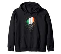Proud Irish Roots Heritage Torn Ripped Ireland Flag Zip Hoodie