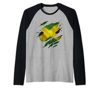 Proud Jamaican Fashions | Torn Ripped Jamaica Flag Raglan Baseball Tee
