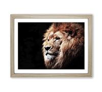 Proud Lion Modern Framed Wall Art Print, Ready to Hang Picture for Living Room Bedroom Home Office Décor, Oak A4 (34 x 25 cm)