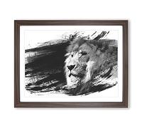 Proud Lion V1 Modern Framed Wall Art Print, Ready to Hang Picture for Living Room Bedroom Home Office Décor, Walnut A3 (46 x 34 cm)