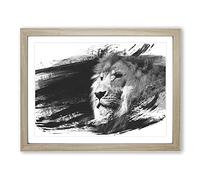 Proud Lion V1 Modern Framed Wall Art Print, Ready to Hang Picture for Living Room Bedroom Home Office Décor, Oak A4 (34 x 25 cm)