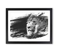 Proud Lion V1 Modern Framed Wall Art Print, Ready to Hang Picture for Living Room Bedroom Home Office Décor, Black A4 (34 x 25 cm)
