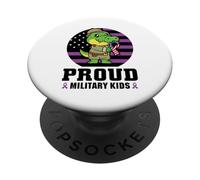 Proud Military Kids Dino T Rex Purple up for Military Kids PopSockets Adhesive PopGrip