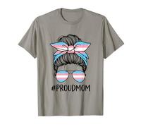 Proud-Mom of Transgender Daughter Son Messy Bun Trans Flag T-Shirt