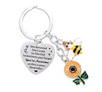 Proud of You Gifts for Women Ladies, Well Done Gifts Positive Affirmation Bee Keyring with Heart Charm, Inspirational Keychain for Girls, Cute Motivational Gifts for Friends Daughter Sister