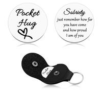 Proud of You Gifts Pocket Hug Token Sober Gifts for Women Men Inspirational Quotes Keychain for Alcoholics Anonymous AA NA Addiction Recovery Sober Anniversary Keepsake Stainless Steel Double Sided