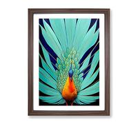 Proud Peacock Framed Print | A3 Walnut Framed Wall Art | Ready to Hang | Modern Animal Picture | Living Room Bedroom Lounge Office