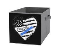 Proud Police Mom U.S. Flag Foldable Open Storage Bins with Handles Cute Cube Organiser Box for Book Clothing