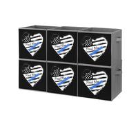 Proud Police Mom U.S. Flag Foldable Open Storage Bins with Handles Cute Cube Organiser Box for Book Clothing