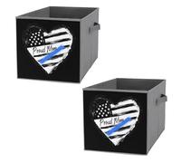 Proud Police Mom U.S. Flag Foldable Open Storage Bins with Handles Cute Cube Organiser Box for Book Clothing