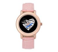 Proud Police Mom U.S. Flag Ladies Watches Easy Read with Leather Strap