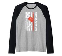 Proud Postal Worker On The Route with a Patriotic Flag Raglan Baseball Tee