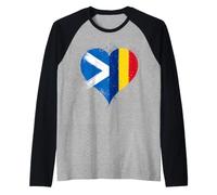 Proud Romanian Scottish Fans A Scotland Romania Flag Heart Raglan Baseball Tee