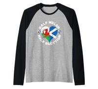 Proud Scotland Wales Flag for Half Welsh Half Scottish Pride Raglan Baseball Tee