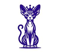 Proud Sphinx cat Sitting with a Crown on her Head Vinyl Art Sticker 54.4x103.2cm Can Modify and add Information DarkBlue